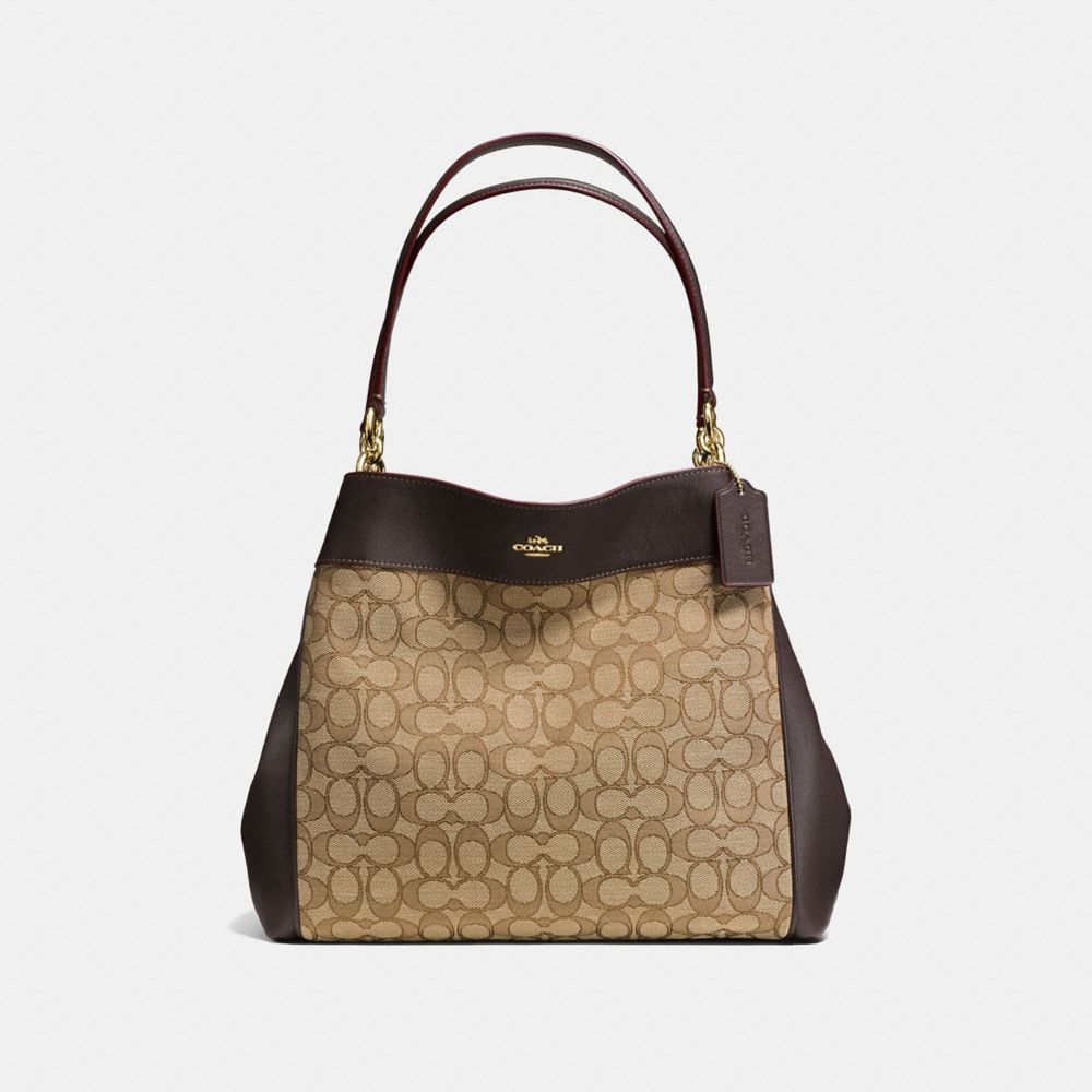 LEXY SHOULDER BAG IN OUTLINE SIGNATURE - f57612 - IMITATION GOLD/KHAKI/BROWN