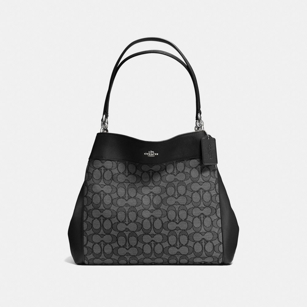 COACH F57612 Lexy Shoulder Bag In Outline Signature SILVER/BLACK SMOKE/BLACK