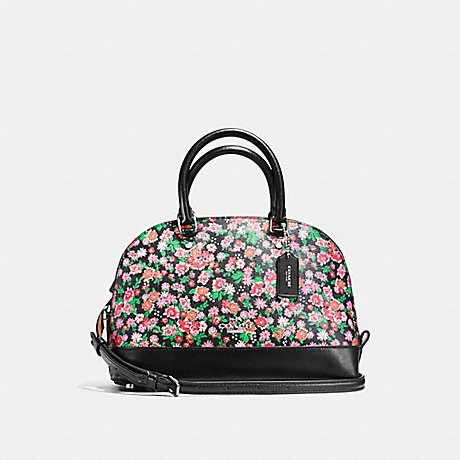 COACH F57621 MINI SIERRA SATCHEL IN POSEY CLUSTER FLORAL PRINT COATED CANVAS SILVER/PINK-MULTI