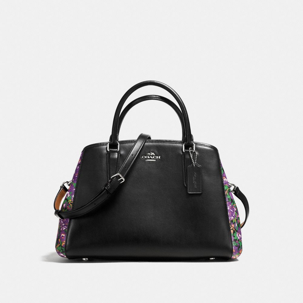 COACH F57630 Small Margot Carryall In Rose Meadow Floral Print Coated Canvas SILVER/BLACK VIOLET MULTI