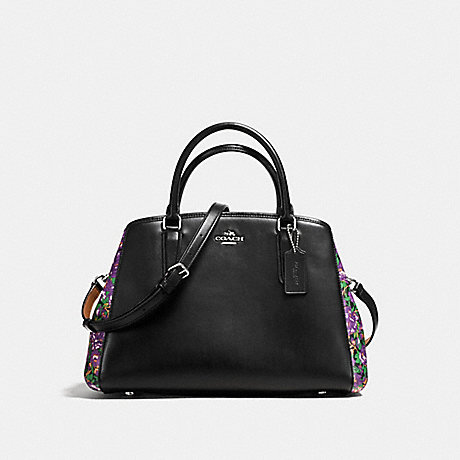 COACH f57630 SMALL MARGOT CARRYALL IN ROSE MEADOW FLORAL PRINT COATED CANVAS SILVER/BLACK VIOLET MULTI