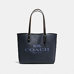 CITY TOTE IN DENIM WITH HORSE AND CARRIAGE - COACH f57634 - SILVER/DARK DENIM PINK MULTI