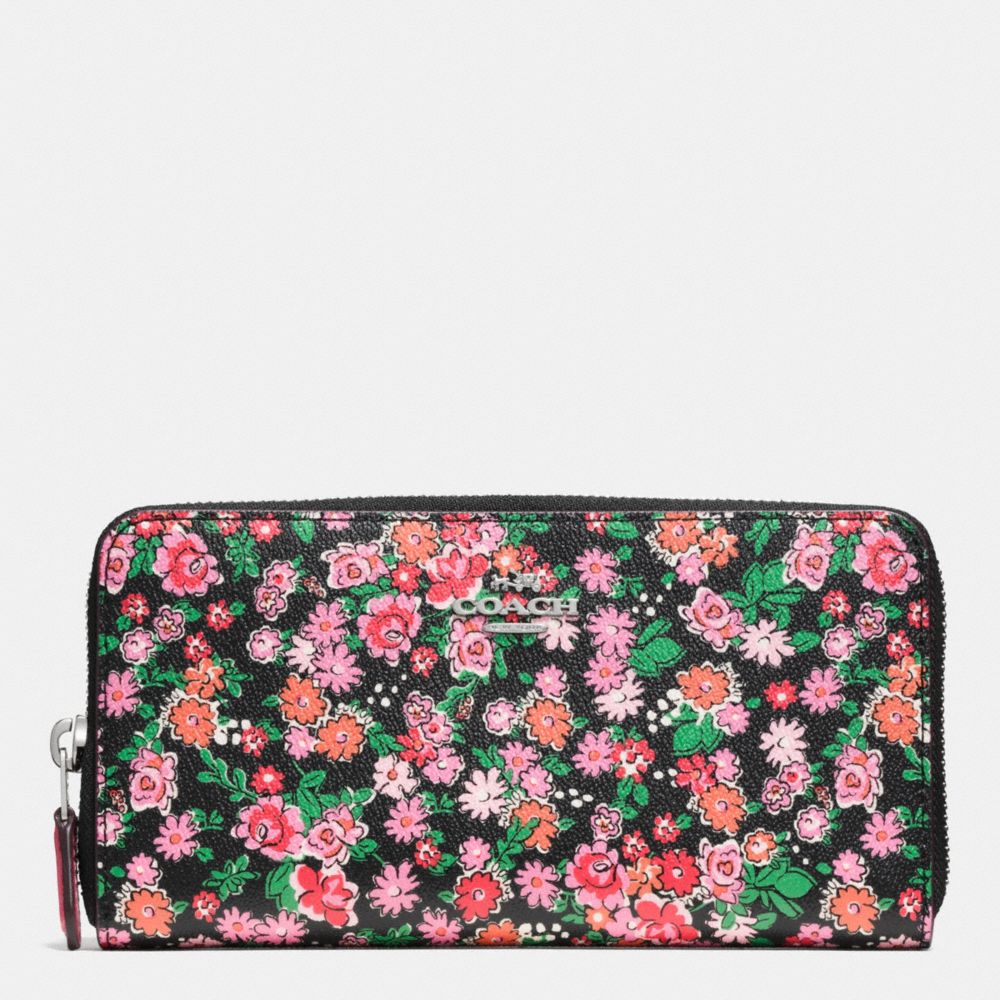 COACH F57641 Accordion Zip Wallet In Posey Cluster Floral Print Coated Canvas SILVER/PINK MULTI