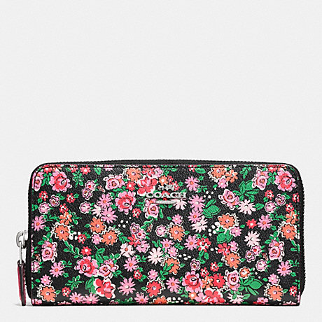 COACH f57641 ACCORDION ZIP WALLET IN POSEY CLUSTER FLORAL PRINT COATED CANVAS SILVER/PINK MULTI