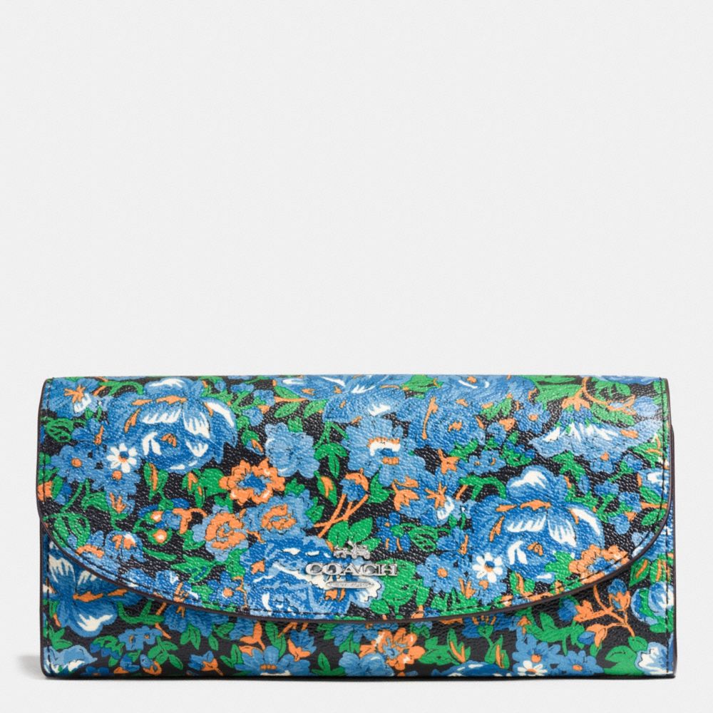 COACH F57643 Slim Envelope Wallet In Rose Meadow Floral Print Coated Canvas SILVER/BLUE MULTI