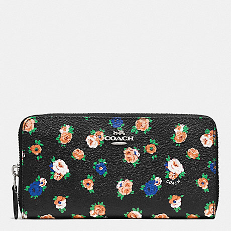 COACH ACCORDION ZIP WALLET IN TEA ROSE FLORAL PRINT COATED CANVAS - SILVER/BLACK MULTI - f57649