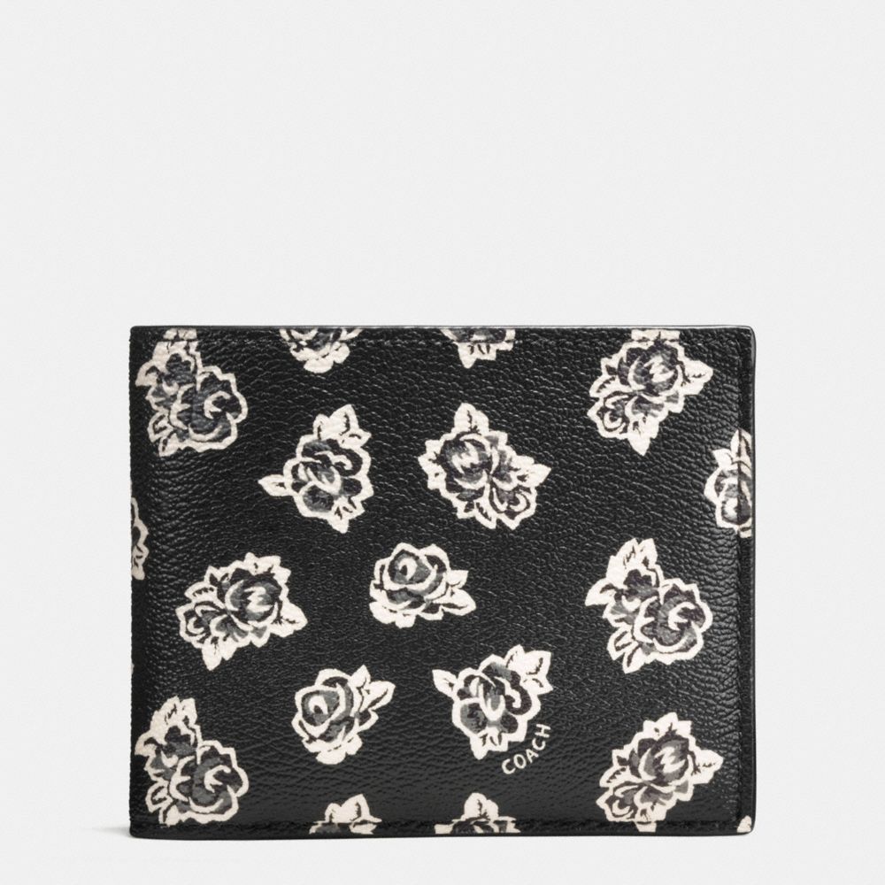 COACH F57654 3-in-1 Wallet In Floral Print Coated Canvas BLACK/WHITE FLORAL