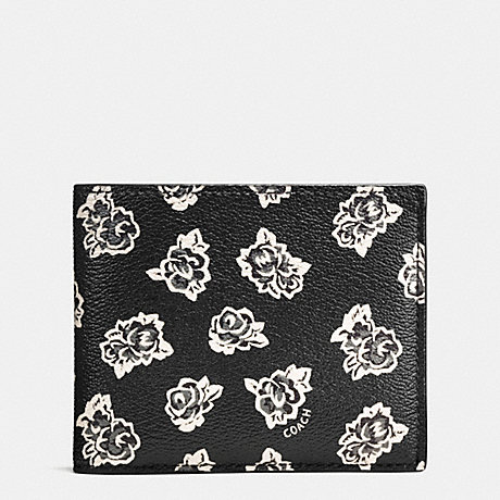 COACH f57654 3-IN-1 WALLET IN FLORAL PRINT COATED CANVAS BLACK/WHITE FLORAL