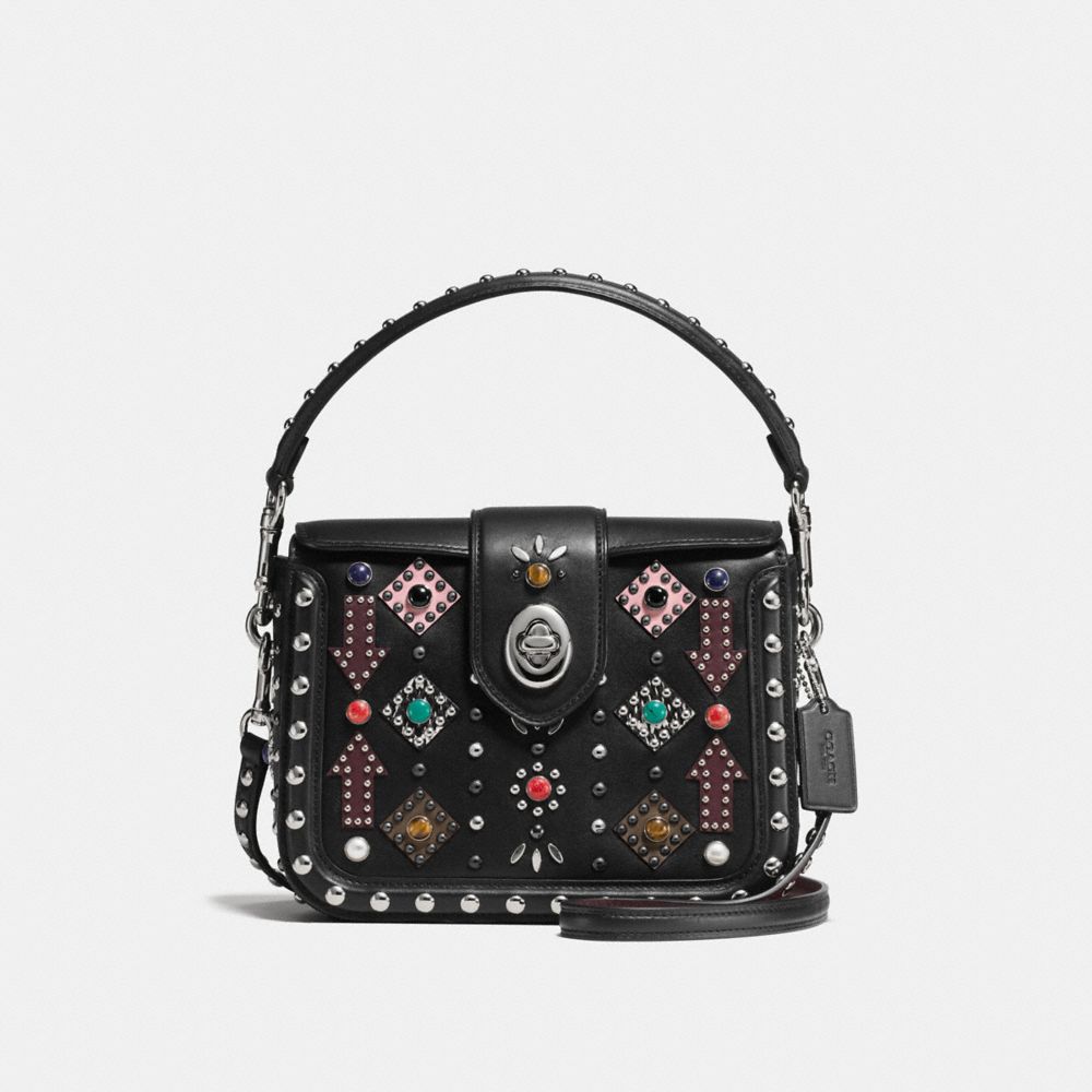 COACH F57658 PAGE CROSSBODY WITH ALLOVER WESTERN RIVETS SILVER/BLACK-MULTI