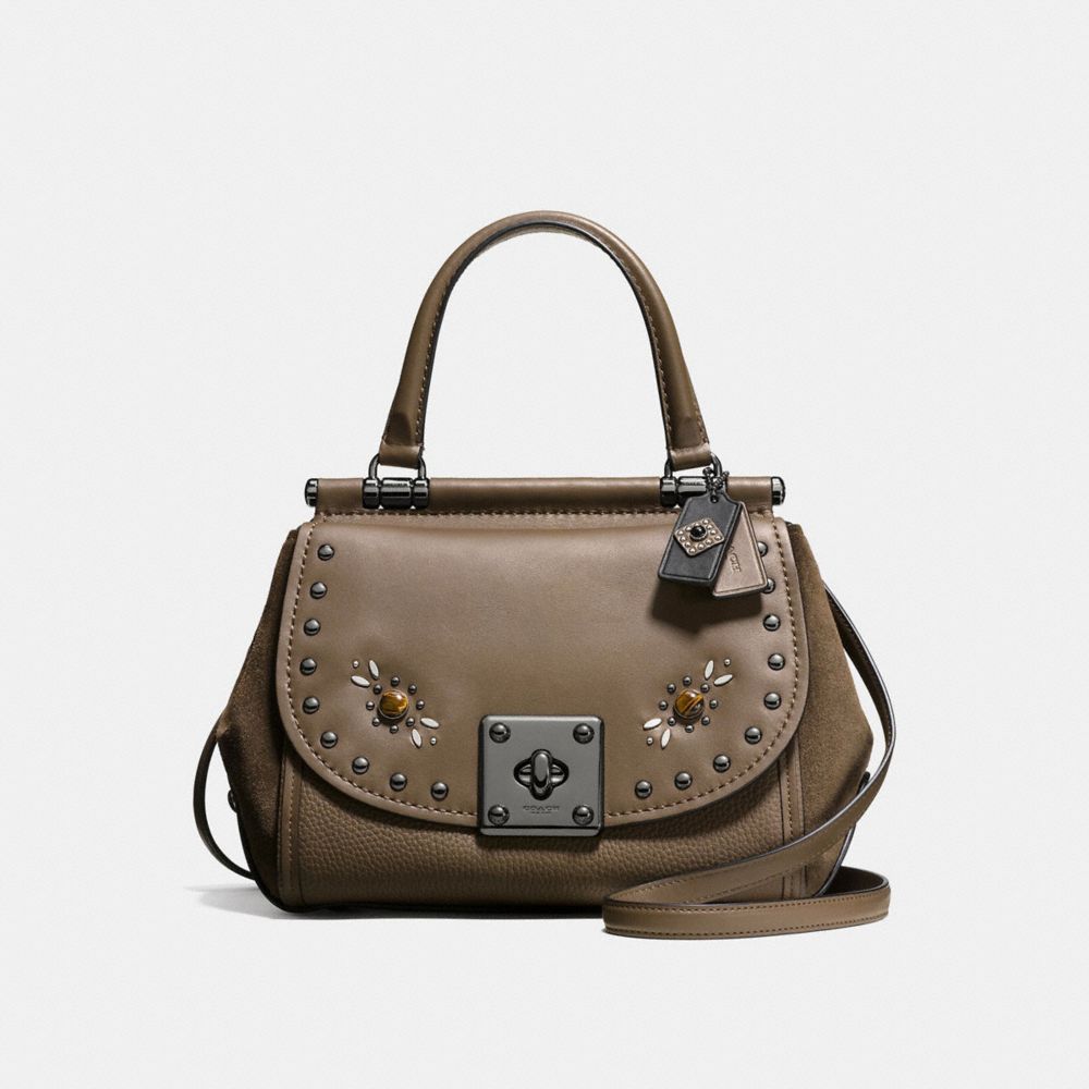 DRIFTER TOP HANDLE IN GLOVETANNED LEATHER WITH WESTERN RIVETS - f57659 - DARK GUNMETAL/FATIGUE