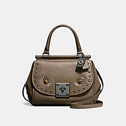 DRIFTER TOP HANDLE IN GLOVETANNED LEATHER WITH WESTERN RIVETS - f57659 - DARK GUNMETAL/FATIGUE