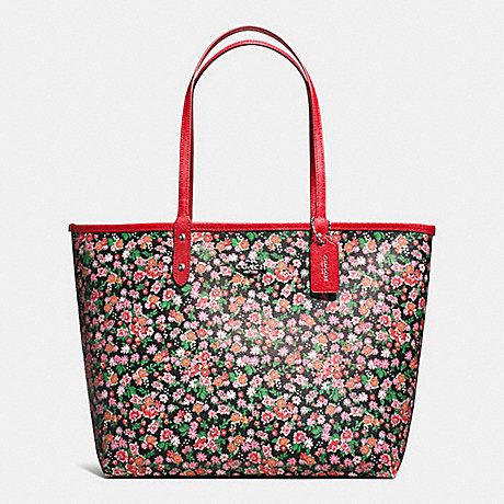 COACH F57669 REVERSIBLE CITY TOTE IN POSEY CLUSTER FLORAL PRINT COATED CANVAS SILVER/PINK-MULTI-BRIGHT-RED