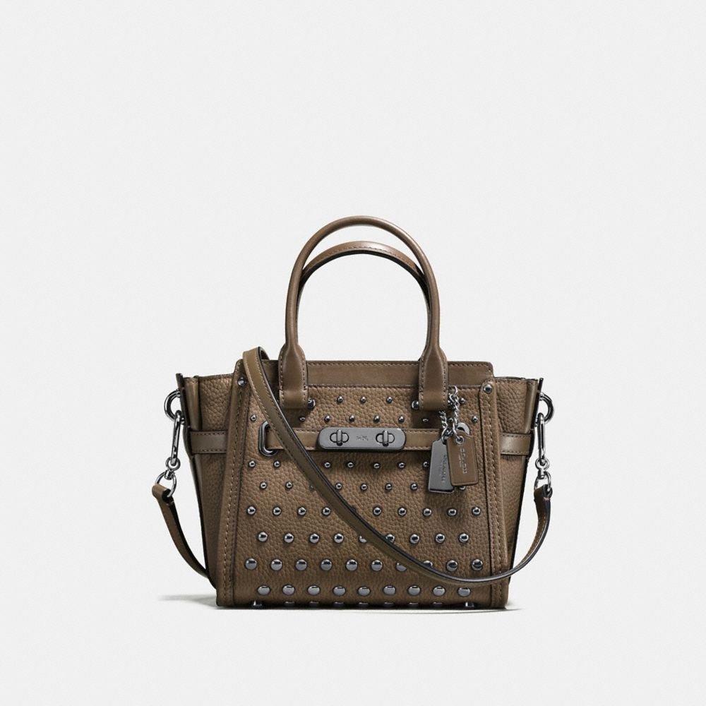COACH COACH SWAGGER 21 IN PEBBLE LEATHER WITH OMBRE RIVETS - DARK GUNMETAL/FATIGUE - F57696