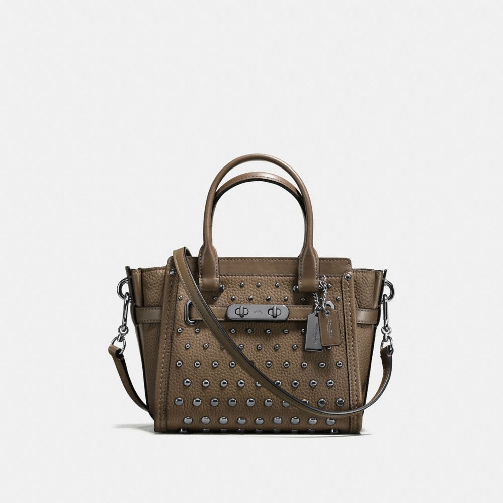 COACH COACH SWAGGER 21 IN PEBBLE LEATHER WITH OMBRE RIVETS - DARK GUNMETAL/FATIGUE - f57696