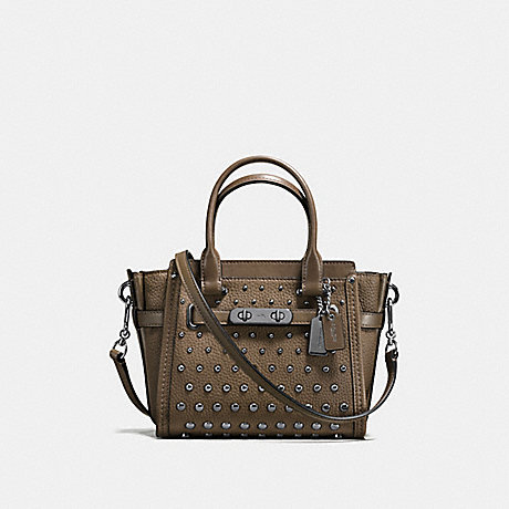 COACH COACH SWAGGER 21 IN PEBBLE LEATHER WITH OMBRE RIVETS - DARK GUNMETAL/FATIGUE - f57696