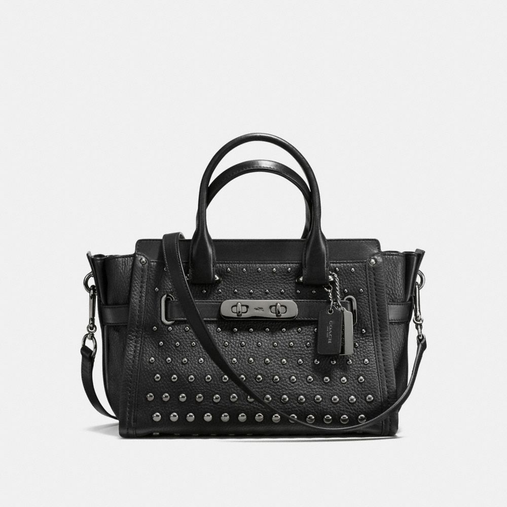 COACH COACH SWAGGER 27 IN PEBBLE LEATHER WITH OMBRE RIVETS - DARK GUNMETAL/BLACK - f57697