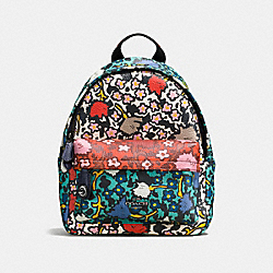 MINI CAMPUS BACKPACK WITH MULTI FLORAL PRINT - f57702 - Teal Yankee Floral Multi/Dark Gunmetal