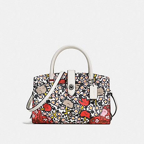 COACH F57703 MERCER SATCHEL 24 IN POLISHED PEBBLE LEATHER WITH MULTI FLORAL PRINT DARK-GUNMETAL/CHALK-YANKEE-FLORAL-MULTI
