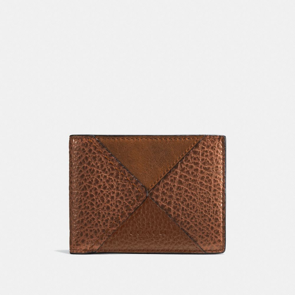 COACH F57706 - SLIM BILLFOLD WALLET WITH CANYON QUILT DARK SADDLE MULTI
