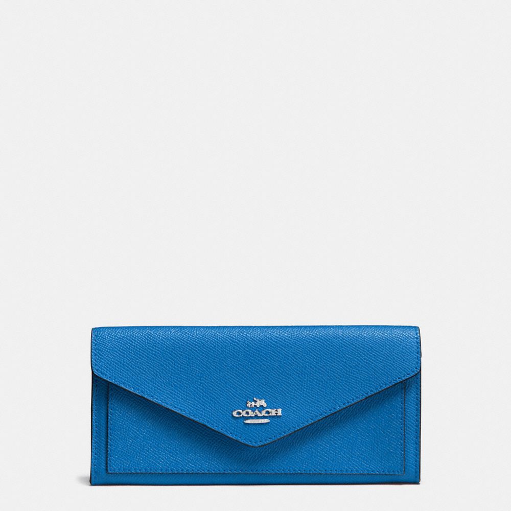 COACH f57715 SOFT WALLET IN CROSSGRAIN LEATHER SILVER/LAPIS