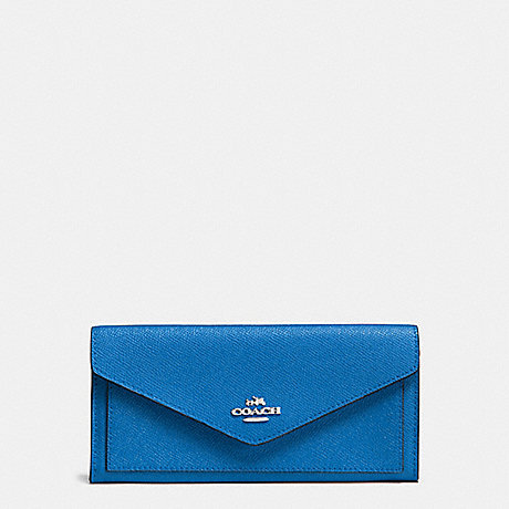 COACH F57715 SOFT WALLET IN CROSSGRAIN LEATHER SILVER/LAPIS