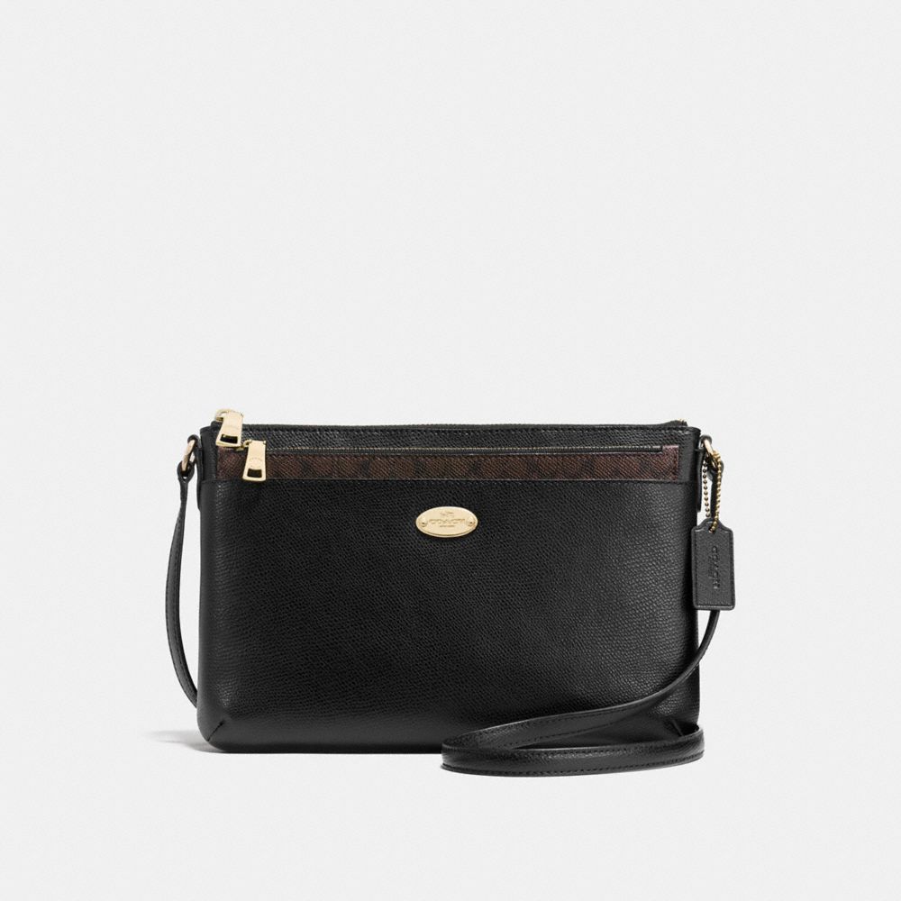 COACH EAST/WEST CROSSBODY WITH POP UP POUCH IN CROSSGRAIN LEATHER - IMITATION GOLD/BLACK - F57788