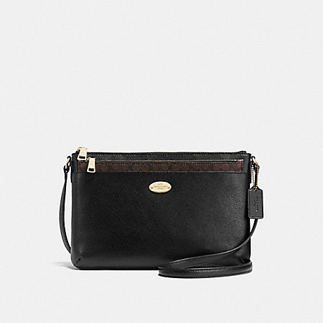 COACH f57788 EAST/WEST CROSSBODY WITH POP UP POUCH IN CROSSGRAIN LEATHER IMITATION GOLD/BLACK