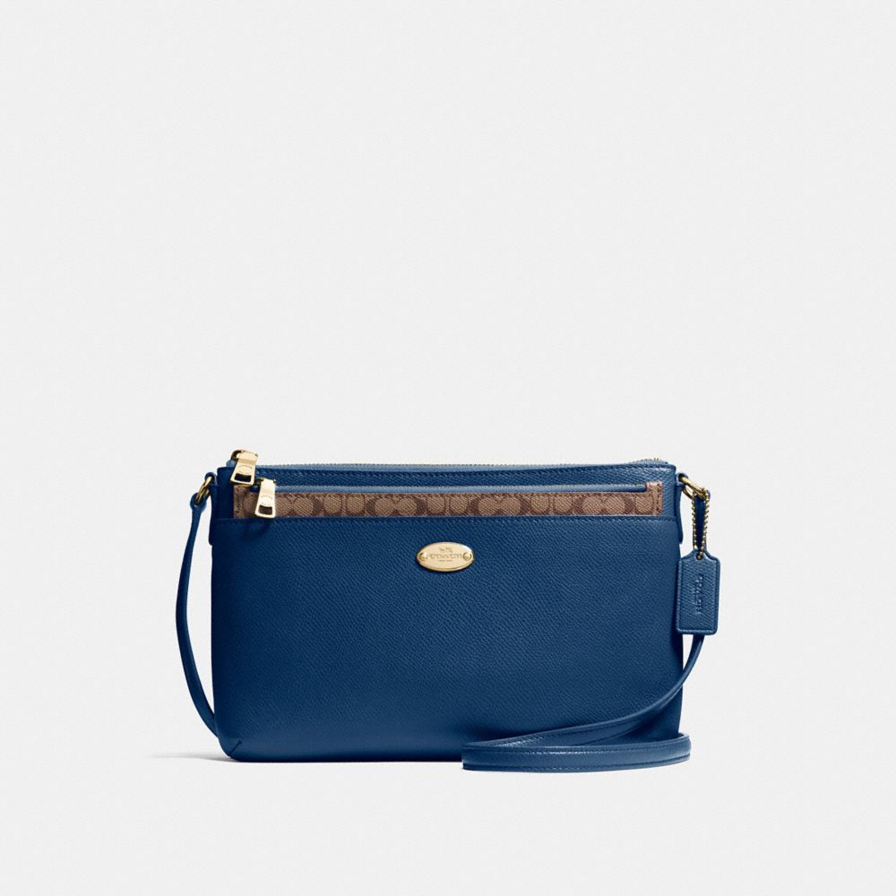 COACH F57788 EAST/WEST CROSSBODY WITH POP UP POUCH IN CROSSGRAIN LEATHER IMITATION-GOLD/MARINA