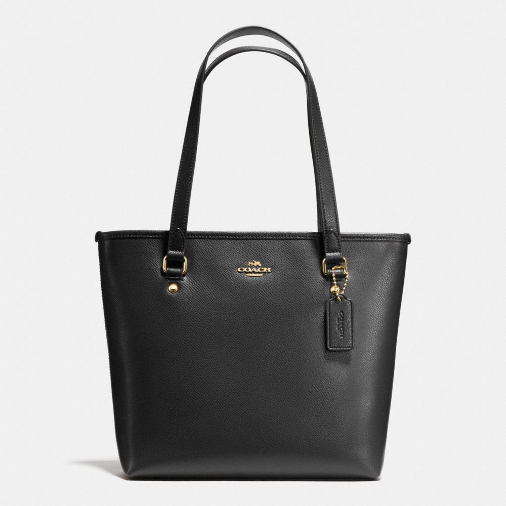 ZIP TOP TOTE IN CROSSGRAIN LEATHER AND COATED CANVAS - IMITATION GOLD/BLACK - COACH F57789