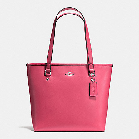 COACH F57789 ZIP TOP TOTE IN CROSSGRAIN LEATHER AND COATED CANVAS SILVER/STRAWBERRY