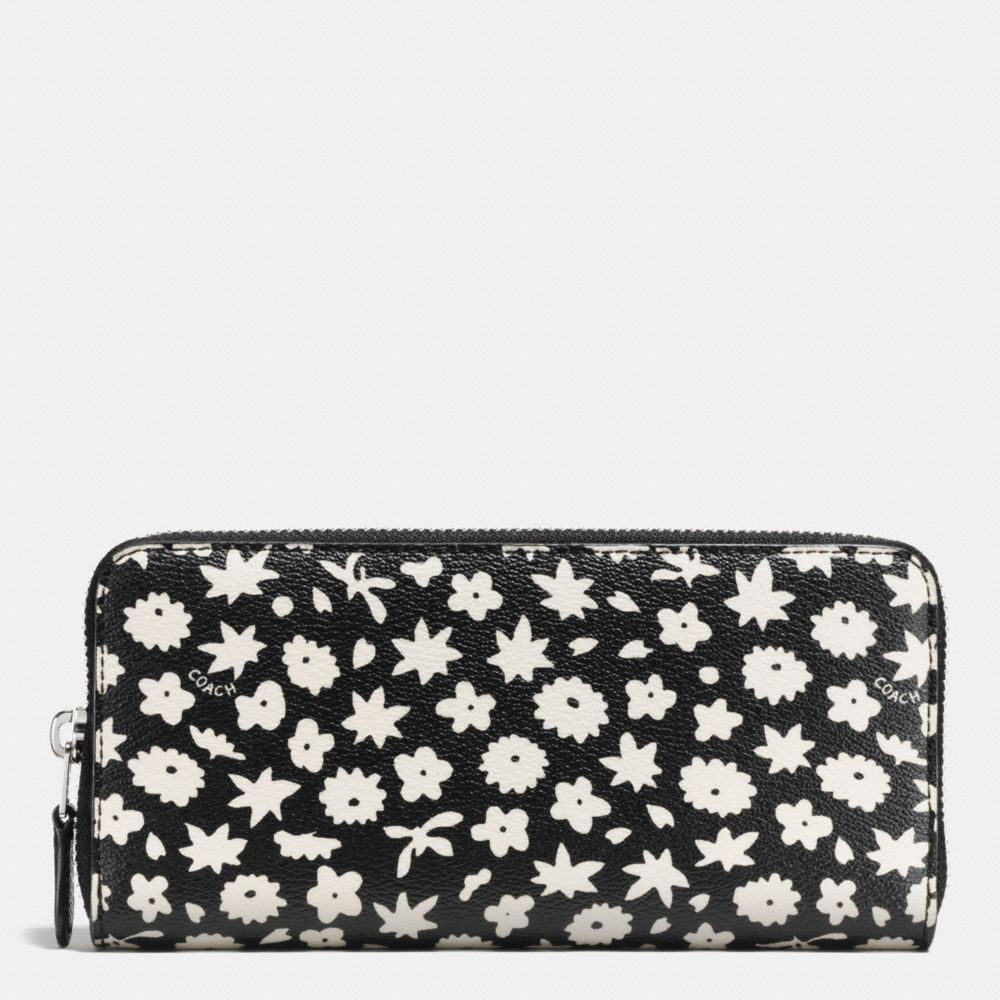 COACH F57818 ACCORDION ZIP WALLET IN GRAPHIC FLORAL PRINT COATED CANVAS SILVER/BLACK-MULTI