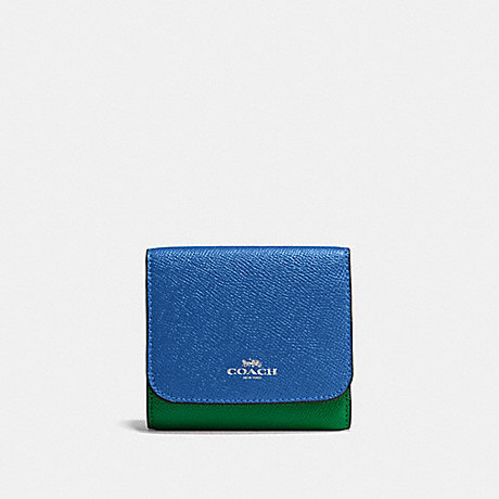 COACH SMALL WALLET IN GEOMETRIC COLORBLOCK CROSSGRAIN LEATHER - SILVER/LAPIS - f57825