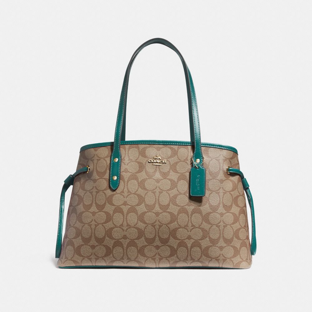 DRAWSTRING CARRYALL IN SIGNATURE CANVAS - KHAKI/DARK TURQUOISE/LIGHT GOLD - COACH F57842