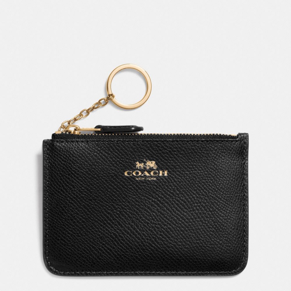 COACH f57854 KEY POUCH WITH GUSSET IN CROSSGRAIN LEATHER IMITATION GOLD/BLACK