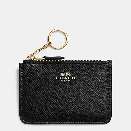 COACH f57854 KEY POUCH WITH GUSSET IN CROSSGRAIN LEATHER IMITATION GOLD/BLACK