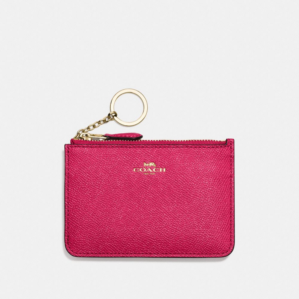 COACH F57854 Key Pouch With Gusset In Crossgrain Leather IMITATION GOLD/BRIGHT PINK