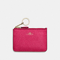 KEY POUCH WITH GUSSET IN CROSSGRAIN LEATHER - COACH f57854 - IMITATION GOLD/BRIGHT PINK