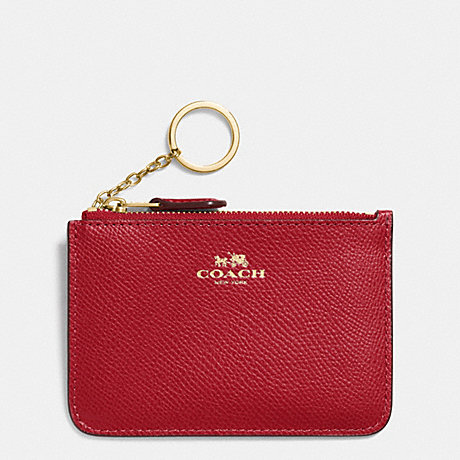 COACH KEY POUCH WITH GUSSET IN CROSSGRAIN LEATHER - IMITATION GOLD/TRUE RED - f57854