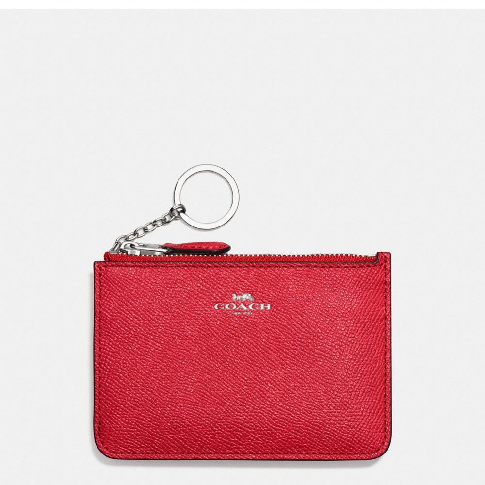 KEY POUCH WITH GUSSET IN CROSSGRAIN LEATHER - f57854 - SILVER/BRIGHT RED