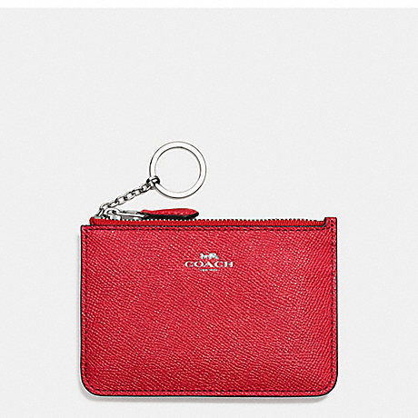 COACH F57854 KEY POUCH WITH GUSSET IN CROSSGRAIN LEATHER SILVER/BRIGHT-RED