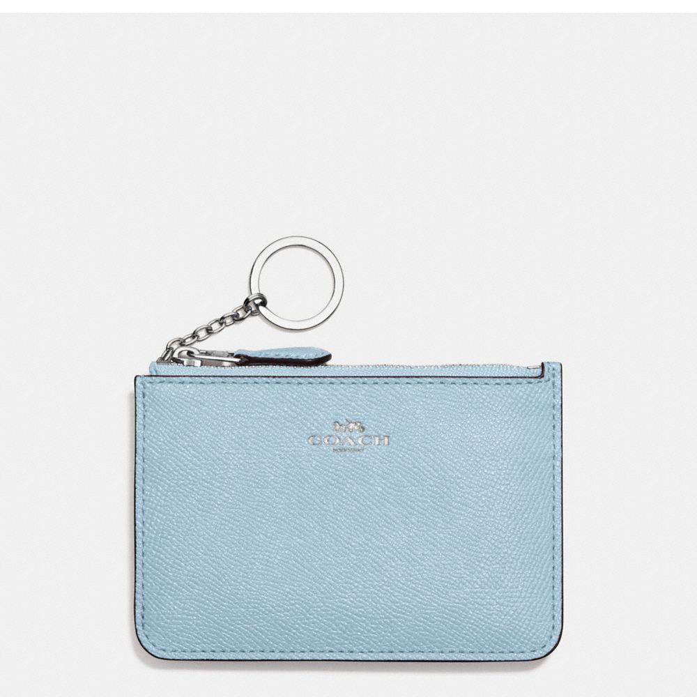 KEY POUCH WITH GUSSET IN CROSSGRAIN LEATHER - SILVER/CORNFLOWER - COACH F57854