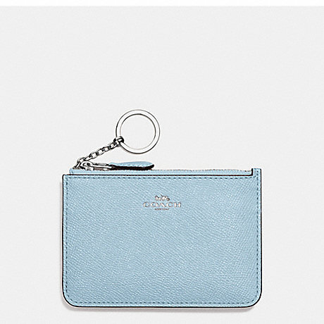 COACH KEY POUCH WITH GUSSET IN CROSSGRAIN LEATHER - SILVER/CORNFLOWER - f57854