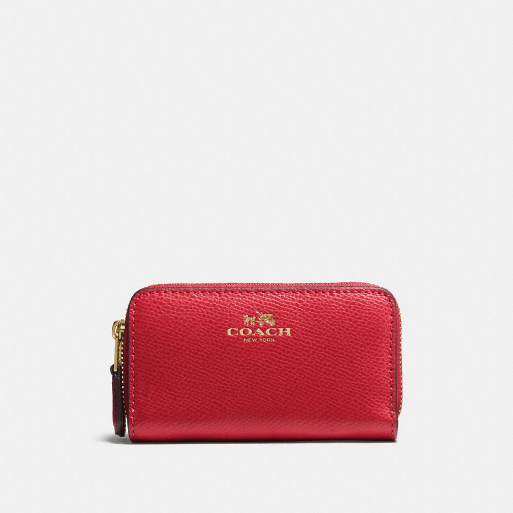 COACH F57855 SMALL DOUBLE ZIP COIN CASE IMITATION-GOLD/TRUE-RED