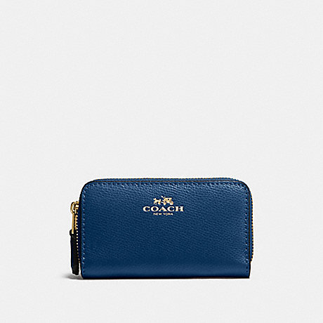 COACH SMALL DOUBLE ZIP COIN CASE IN CROSSGRAIN LEATHER - IMITATION GOLD/MARINA - f57855