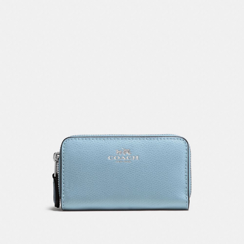 COACH F57855 SVBRD Small Double Zip Coin Case in Crossgrain Leather