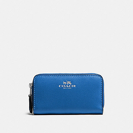 COACH SMALL DOUBLE ZIP COIN CASE IN CROSSGRAIN LEATHER - SILVER/LAPIS - f57855