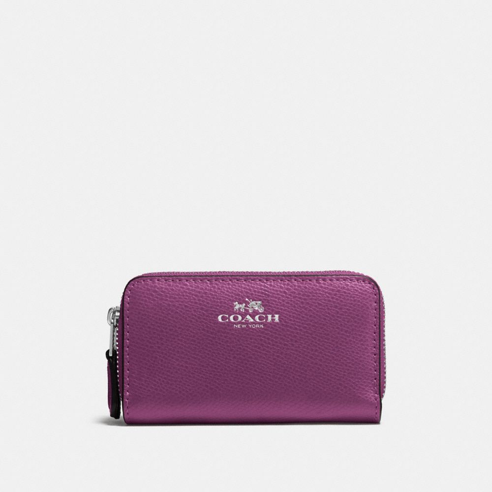 SMALL DOUBLE ZIP COIN CASE IN CROSSGRAIN LEATHER - f57855 - SILVER/MAUVE