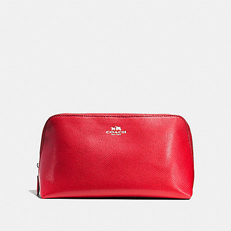COACH f57856 COSMETIC CASE 22 IN CROSSGRAIN LEATHER SILVER/BRIGHT RED