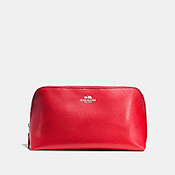 COACH F57856 Cosmetic Case 22 In Crossgrain Leather SILVER/BRIGHT RED