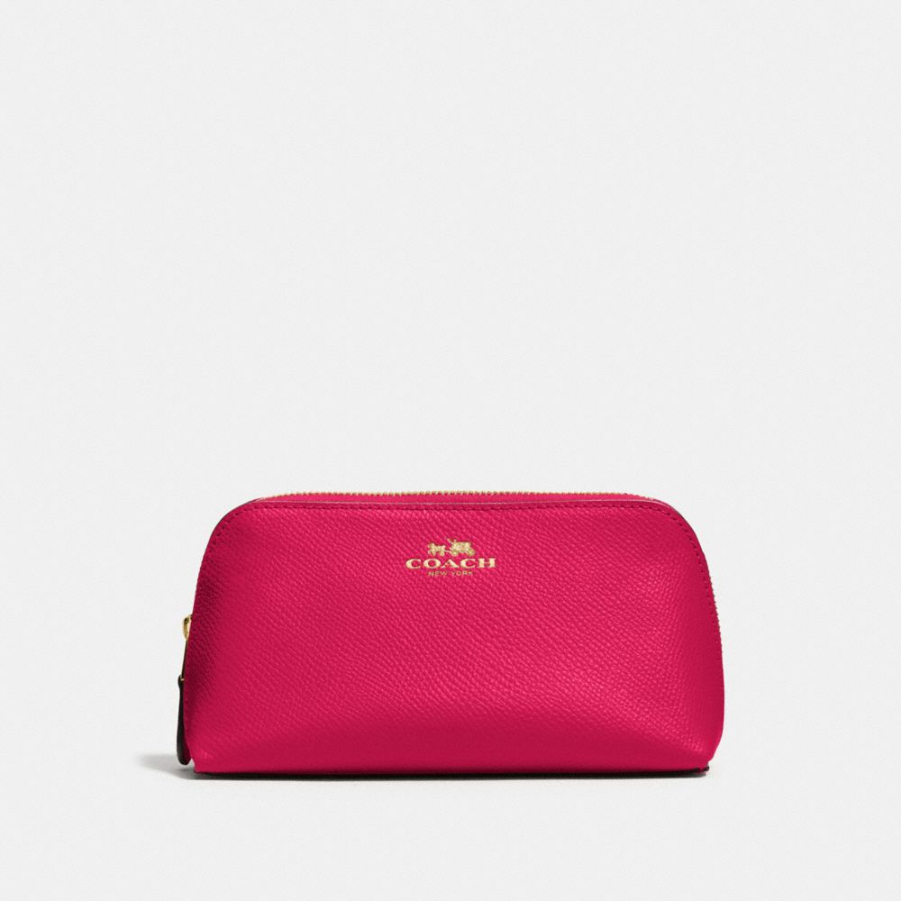 COACH COSMETIC CASE 17 IN CROSSGRAIN LEATHER - IMITATION GOLD/BRIGHT PINK - f57857